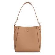 Tory Burch Läderhinkväska med metallförslutning Brown, Dam