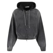 T by Alexander Wang Rhinestone Drawcord Zip-Up Hoodie Gray, Dam