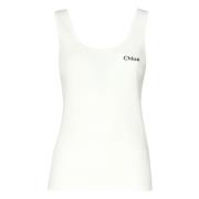 Chloé Vit Bomull Tank Top Logo White, Dam