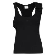 Courrèges Svart Ribbstickad Tank Top Knapp Axel Black, Dam