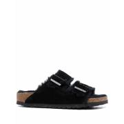 Birkenstock Shearling Mocka Läder Sandaler Black, Dam