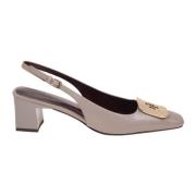 Tory Burch Georgia Läder Slingback med Logoplatta Gray, Dam