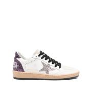 Golden Goose Glitter Suede Ballstar Sneakers White, Dam