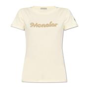 Moncler T-shirt med skimrande applikationer Beige, Dam