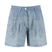 Ermanno Scervino Linne Denim Mönster Spets Shorts Blue, Dam