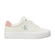 Calvin Klein Modig Vulc Platt Låg Läder Sneakers White, Dam