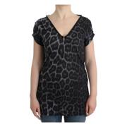 Roberto Cavalli Leopard Modal Top med V-ringning Multicolor, Dam