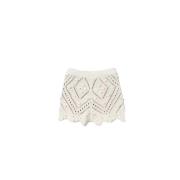 Twinset Diamantmönster Stickade Shorts Beige, Dam