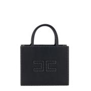 Elisabetta Franchi Svart Tote Handväska med Dubbel C Patch Black, Dam