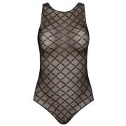 Elisabetta Franchi Ärmelös bodytopp i jacquardtulle Black, Dam