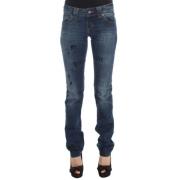 John Galliano Elegant Bootcut Denim Jeans Blue Wash Blue, Dam