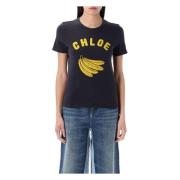 Chloé Blå Bananlogotyp T-shirt Black, Dam