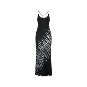 Roberto Cavalli Vit Tigress Print Sidensklänning Black, Dam