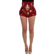 Dolce & Gabbana Röda silkesminishorts med kristallutsmyckning Red, Dam