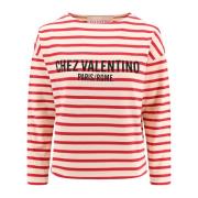 Valentino Randig bomullst-shirt med tryck Red, Dam