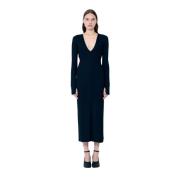 MM6 Maison Margiela Stretch Midi-klänning med V-ringning Black, Dam