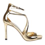 Jimmy Choo Guld Metallic Läder Sandal med Fyrkantig Tå Yellow, Dam