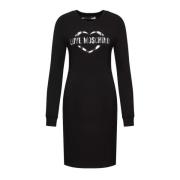 Moschino Svart Heart Logo Långärmad Klänning Black, Dam