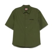 Kenzo Olivgrön Box-Pleat Kortärmad Blus Green, Herr