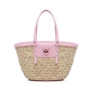 Pinko Handvävd Raffia Läder Väska Beige, Dam