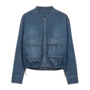 Luisa Cerano Denim Blouson Jacka med Enzymtvätt Blue, Dam