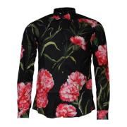 Dolce & Gabbana Svart Blommig Slim Fit Skjorta Black, Herr