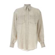 Brunello Cucinelli Linneskjorta med Monille Manschett Beige, Dam