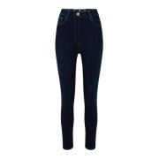 Elisabetta Franchi Hög midja skinny ankel jeans, fem fickor Blue, Dam