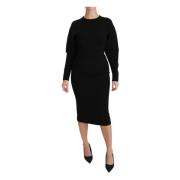 Dolce & Gabbana Elegant Svart Bodycon Sheath Midi Klänning Black, Dam