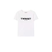 Twinset Broderad logotyp T-shirt i vitt White, Dam