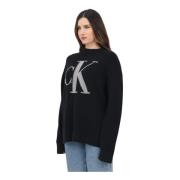 Calvin Klein Jeans Svart Crewneck Tröja Casual Stil Black, Dam