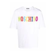 Moschino Logo Bomull T-shirt Multifärgad Män White, Herr