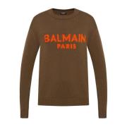 Balmain Logo Ulltröja Crew Neck Herr Brown, Herr