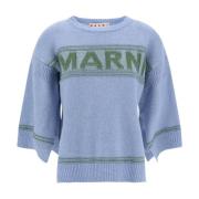 Marni Ull Logo Tröja med Breda ärmar Blue, Dam