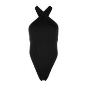 Saint Laurent Crossneck Bodysuit Top med Korsdesign Black, Dam