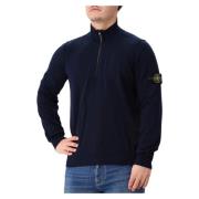 Stone Island Stickad Half Zip Tröja Blå Blue, Herr