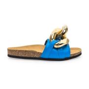 JW Anderson Platta lädersandaler med guldhardware Blue, Dam