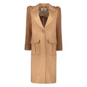 Fendi Kamelull Lapel Kappa med Fickor Brown, Dam