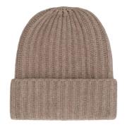 Malo Räfflad Stickad Cashmere Mössa Brown, Unisex