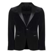 Z Zegna Satin Revers Bomulls Jacka Black, Herr