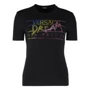 Versace Rhinestone Logo T-Shirt Black, Dam