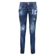 Dsquared2 Förstörda straight leg jeans med färgstänk Blue, Dam