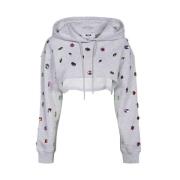 Msgm Kort Bomullshoodie med Applikation Gray, Dam