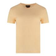 Tom Ford Ribbad Bomull Crew-Neck T-shirt Beige, Dam