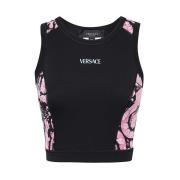 Versace Stilig Crop Top med Logo Print Black, Dam