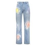 John Elliott Tie-Dye Straight Leg Bomulls Jeans Blue, Herr