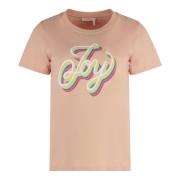 See by Chloé Bomull T-shirt med Ribbad Krage Pink, Dam