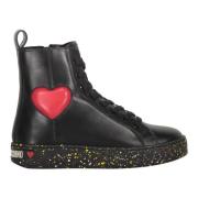 Love Moschino Höga lädersneakers med sidoficka Black, Dam