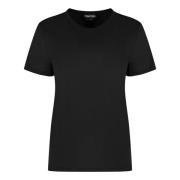 Tom Ford Ribbad Bomull Crew-Neck T-shirt Black, Dam