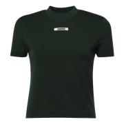 Jacquemus Grön T-shirt med Grosgrain-logotyp Green, Dam